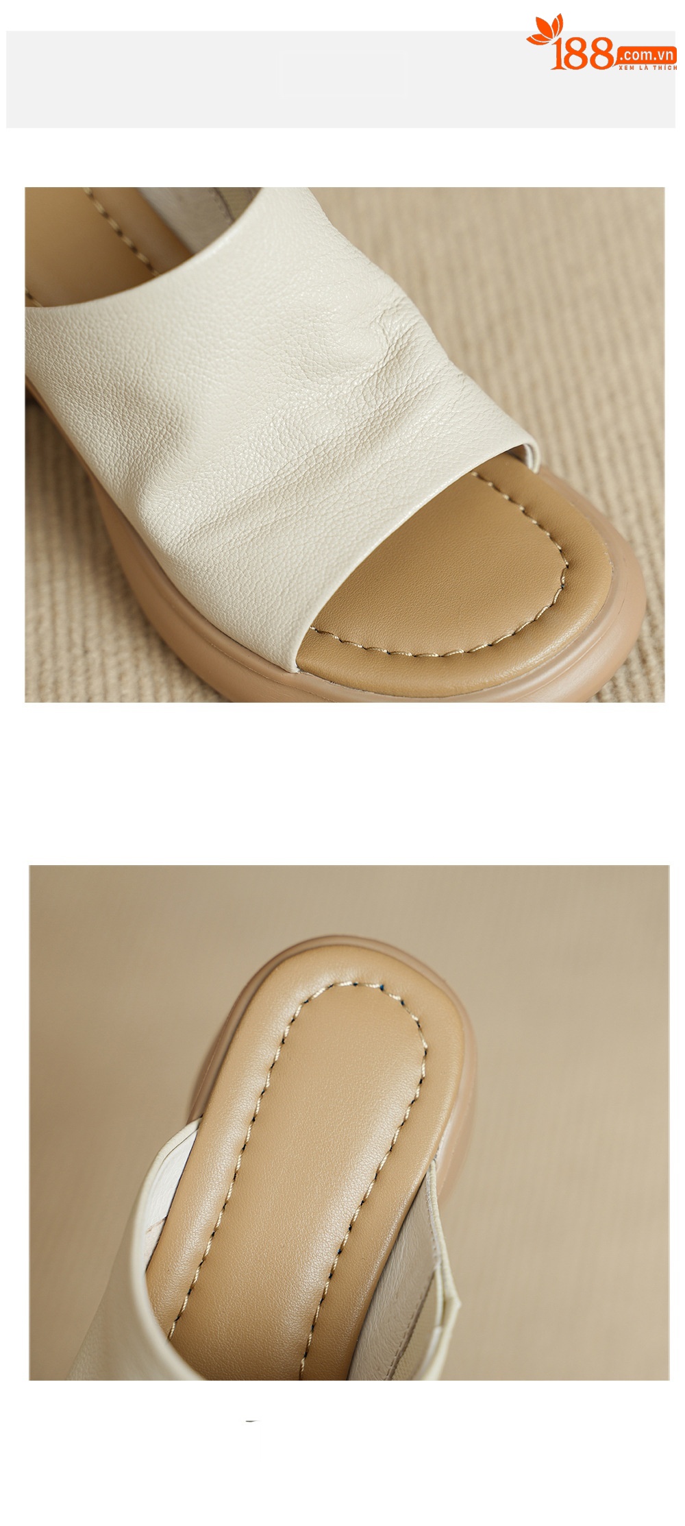 Sandal cao gót nữ hở mũi da dê gót thô 7 cm đế dày — màu trắng ngà chi tiết 15