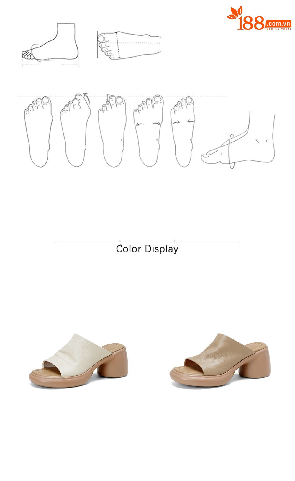 Sandal cao gót nữ hở mũi da dê gót thô 7 cm đế dày — màu trắng ngà chi tiết 4