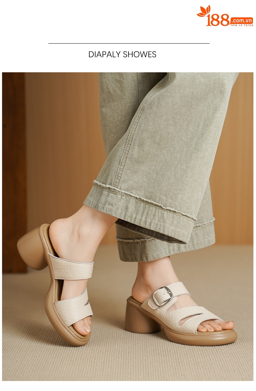 Sandal cao gót nữ hở mũi đế dày da dê 7 cm — đen chi tiết 11