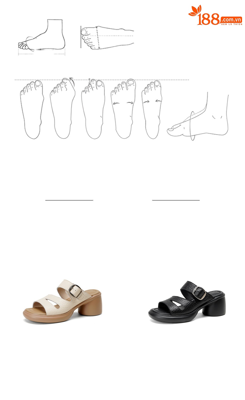 Sandal cao gót nữ hở mũi đế dày da dê 7 cm — đen chi tiết 4
