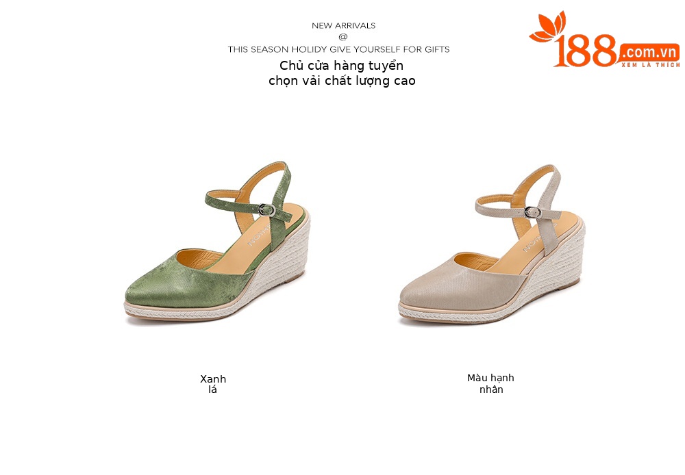 Sandal cao gót nữ phong cách Tân Trung Hoa, mũi kín quai ngang, đế xuồng bện rơm, gót 7 cm — xanh lá cây, màu mơ chi tiết 4