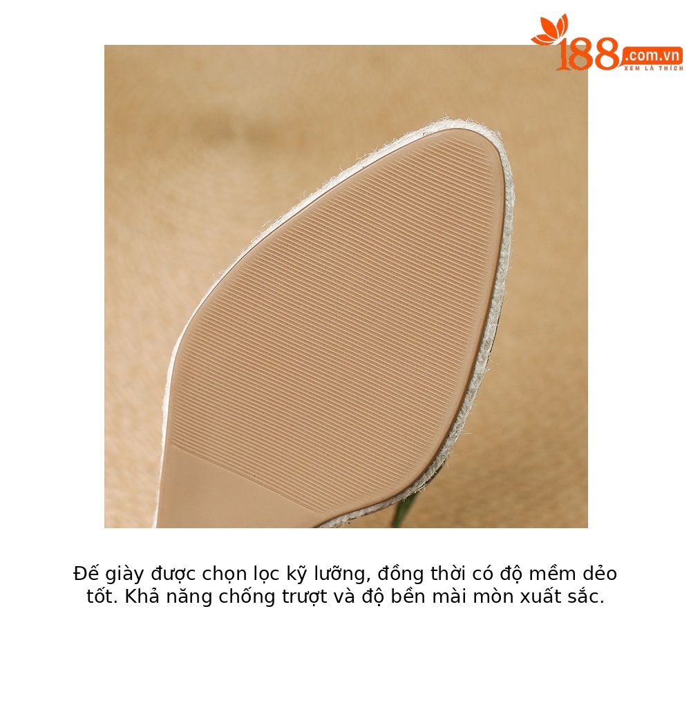 Sandal cao gót nữ phong cách Tân Trung Hoa, mũi kín quai ngang, đế xuồng bện rơm, gót 7 cm — xanh lá cây, màu mơ chi tiết 19