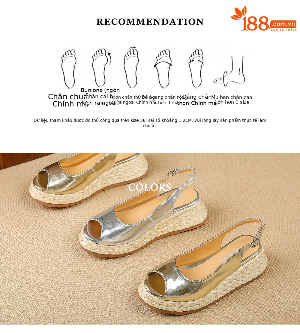 Sandal cao gót nữ mũi hở đế xuồng đan rơm — màu vàng, bạc chi tiết 3