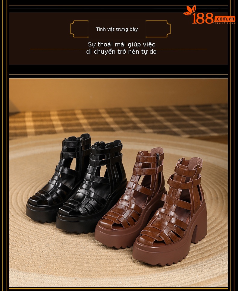 Boot cổ thấp nữ đế tăng chiều cao 10 cm, phong cách martin, thiết kế hở mũi cách điệu — màu đen chi tiết 7