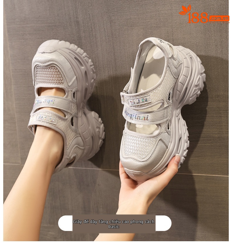 Giày sneaker nữ đế dày tăng chiều cao, dán Magic Stick, thoáng khí — màu trắng chi tiết 1