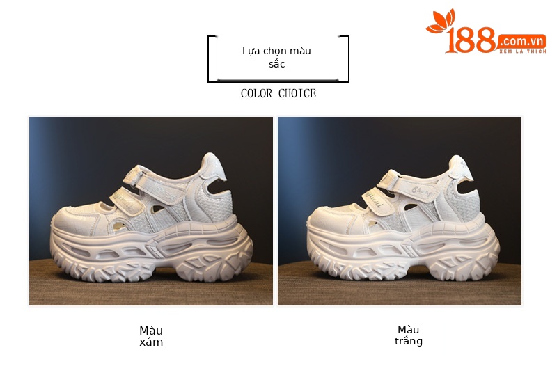 Giày sneaker nữ đế dày tăng chiều cao, dán Magic Stick, thoáng khí — màu trắng chi tiết 2