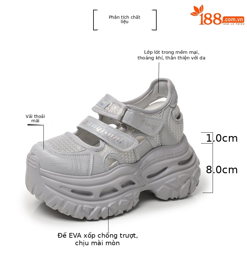Giày sneaker nữ đế dày tăng chiều cao, dán Magic Stick, thoáng khí — màu trắng chi tiết 3