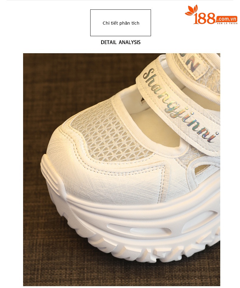 Giày sneaker nữ đế dày tăng chiều cao, dán Magic Stick, thoáng khí — màu trắng chi tiết 7