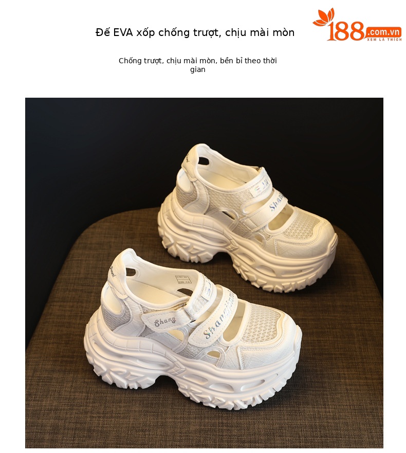 Giày sneaker nữ đế dày tăng chiều cao, dán Magic Stick, thoáng khí — màu trắng chi tiết 10