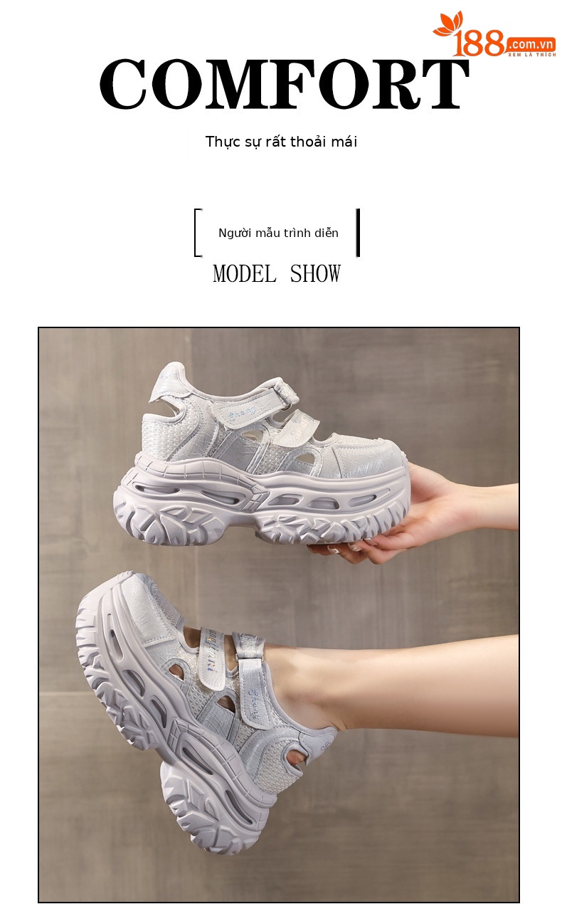 Giày sneaker nữ đế dày tăng chiều cao, dán Magic Stick, thoáng khí — màu trắng chi tiết 11