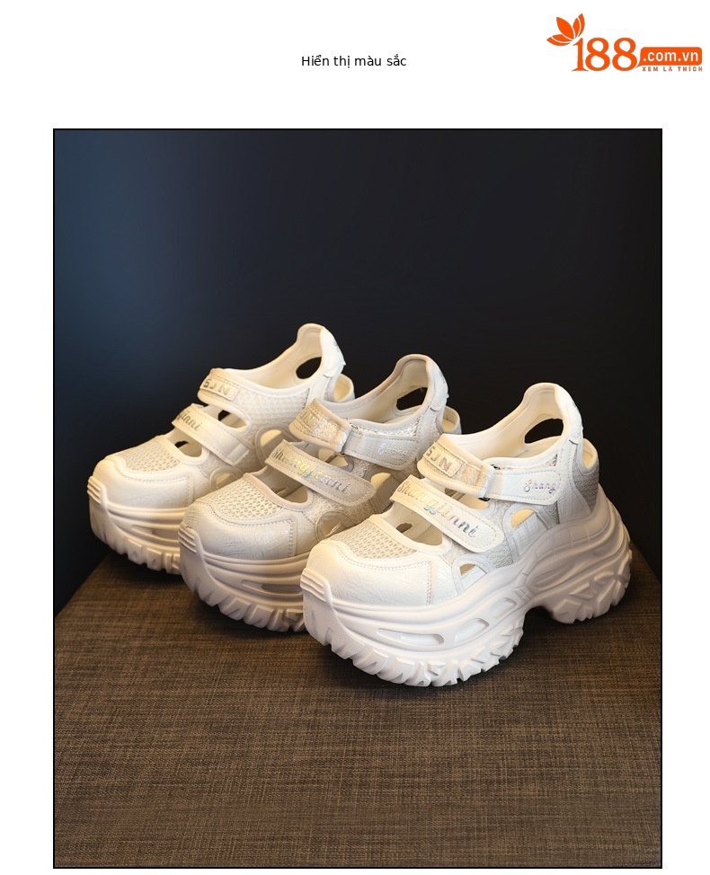 Giày sneaker nữ đế dày tăng chiều cao, dán Magic Stick, thoáng khí — màu trắng chi tiết 18
