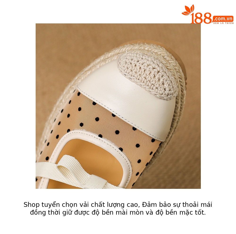 Mule nữ mũi nhọn bít đế xuồng cao gót 5 cm phong cách boho — màu trắng ngà, Chấm bi trắng kem chi tiết 18