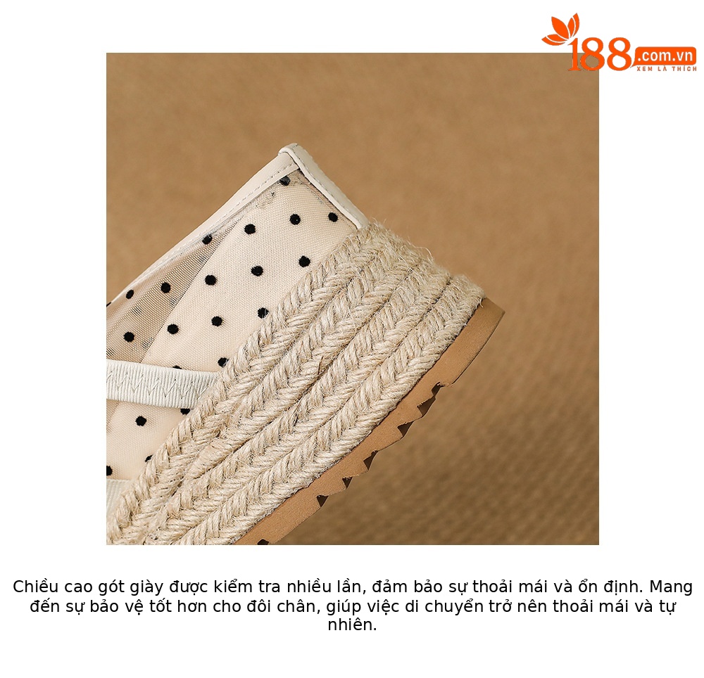 Mule nữ mũi nhọn bít đế xuồng cao gót 5 cm phong cách boho — màu trắng ngà, Chấm bi trắng kem chi tiết 20