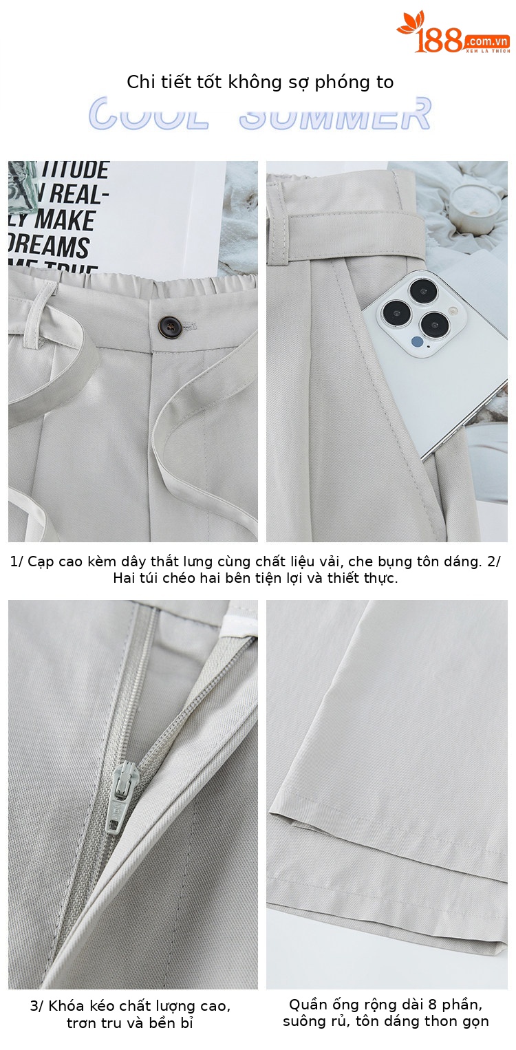 Quần culottes nữ ống rộng cạp cao suông rủ dáng dài 9 phân chất liệu lụa mát mùa hè — màu đen chi tiết 10