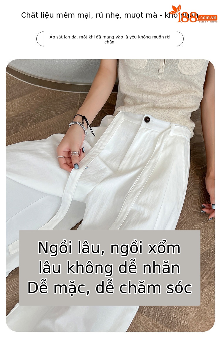 Quần culottes nữ ống rộng cạp cao suông rủ dáng dài 9 phân chất liệu lụa mát mùa hè — màu đen chi tiết 12