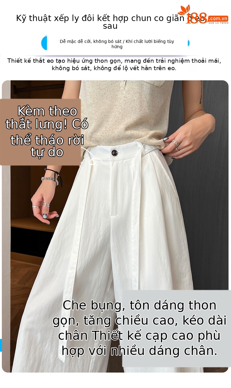 Quần culottes nữ ống rộng cạp cao suông rủ dáng dài 9 phân chất liệu lụa mát mùa hè — màu đen chi tiết 5