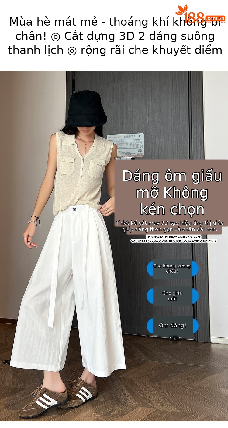 Quần culottes nữ ống rộng cạp cao suông rủ dáng dài 9 phân chất liệu lụa mát mùa hè — màu đen chi tiết 8