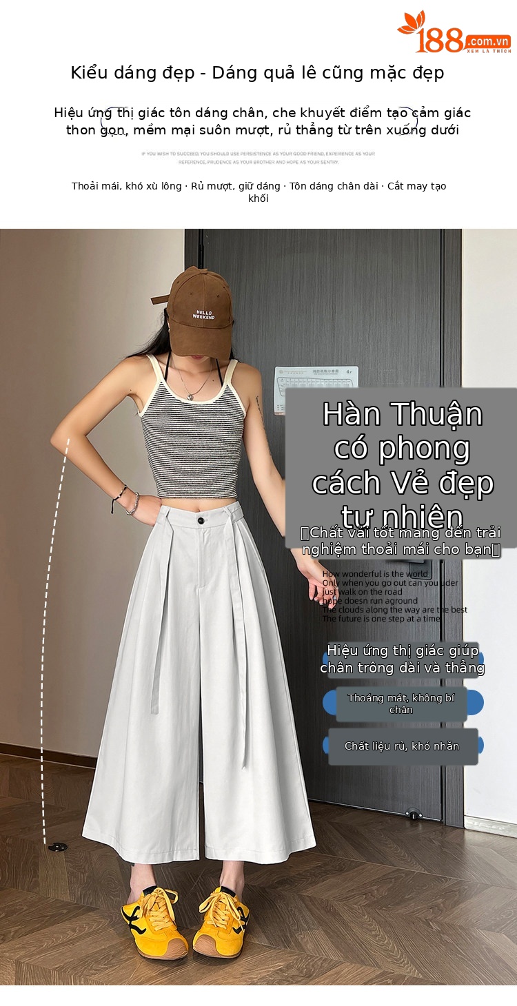 Quần culottes nữ ống rộng cạp cao suông rủ dáng dài 9 phân chất liệu lụa mát mùa hè — màu đen chi tiết 11