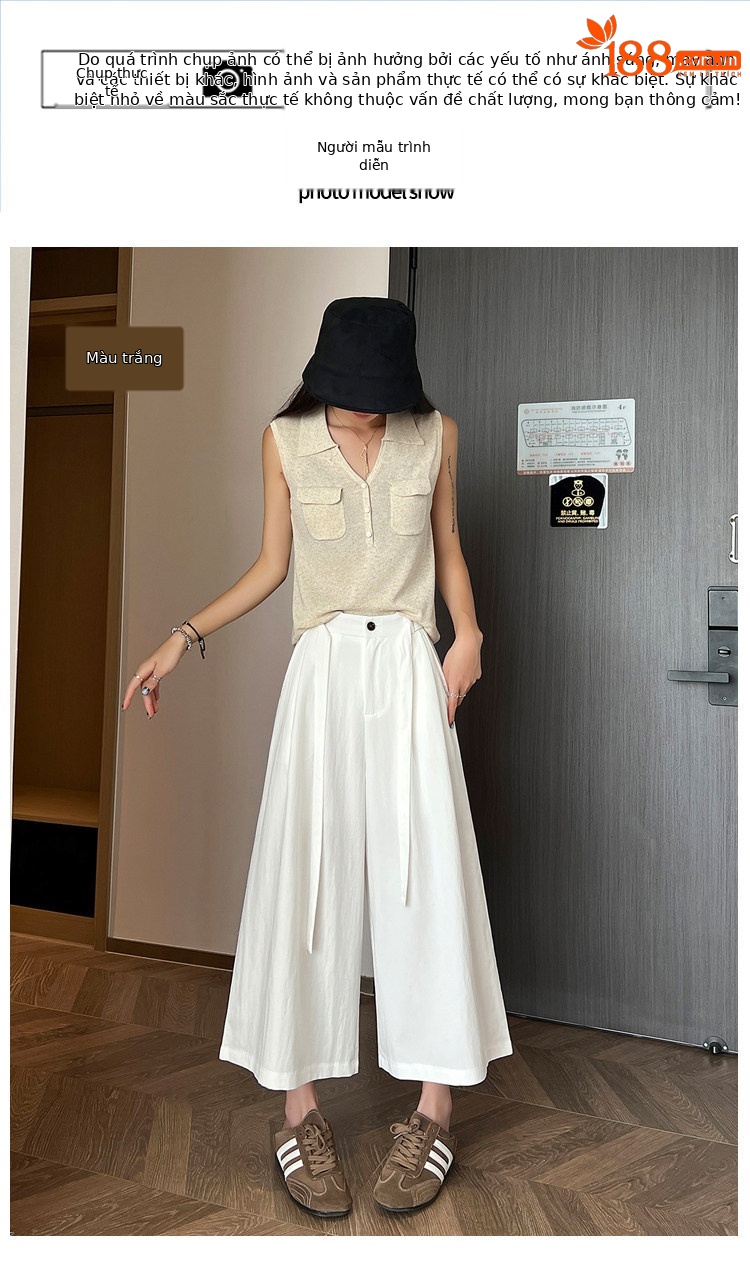 Quần culottes nữ ống rộng cạp cao suông rủ dáng dài 9 phân chất liệu lụa mát mùa hè — màu đen chi tiết 16