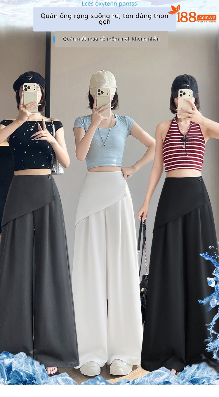Quần culottes nữ ống rộng phối mảnh giả hai dây, cạp cao tạo dáng thon gọn — Xám kéo dài chi tiết 1