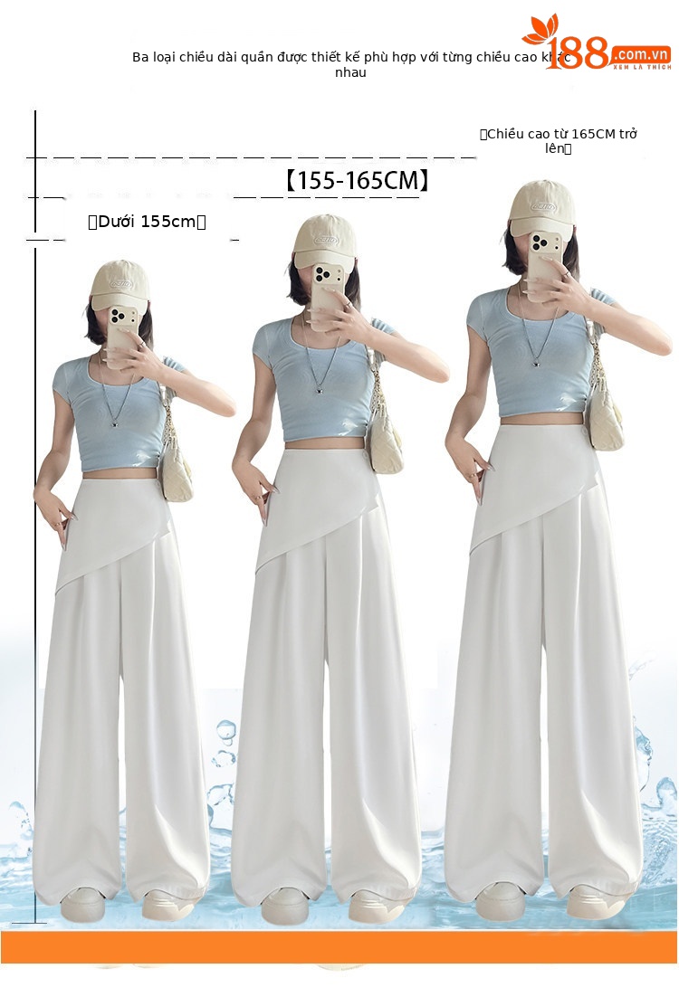 Quần culottes nữ ống rộng phối mảnh giả hai dây, cạp cao tạo dáng thon gọn — Xám kéo dài chi tiết 2