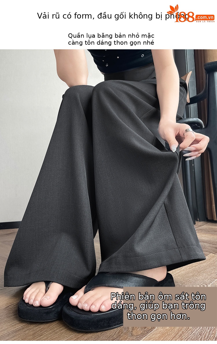 Quần culottes nữ ống rộng phối mảnh giả hai dây, cạp cao tạo dáng thon gọn — Xám kéo dài chi tiết 9