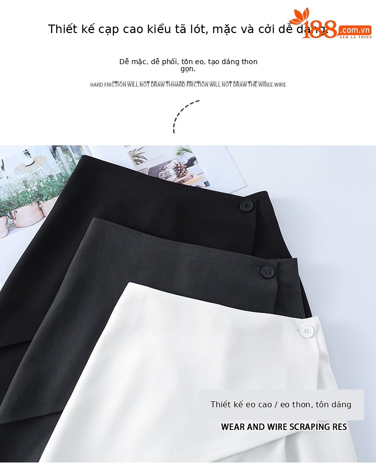 Quần culottes nữ ống rộng phối mảnh giả hai dây, cạp cao tạo dáng thon gọn — Xám kéo dài chi tiết 11