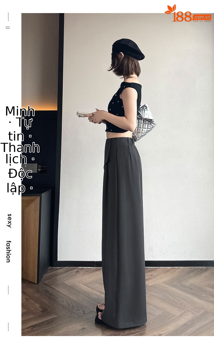 Quần culottes nữ ống rộng phối mảnh giả hai dây, cạp cao tạo dáng thon gọn — Xám kéo dài chi tiết 27