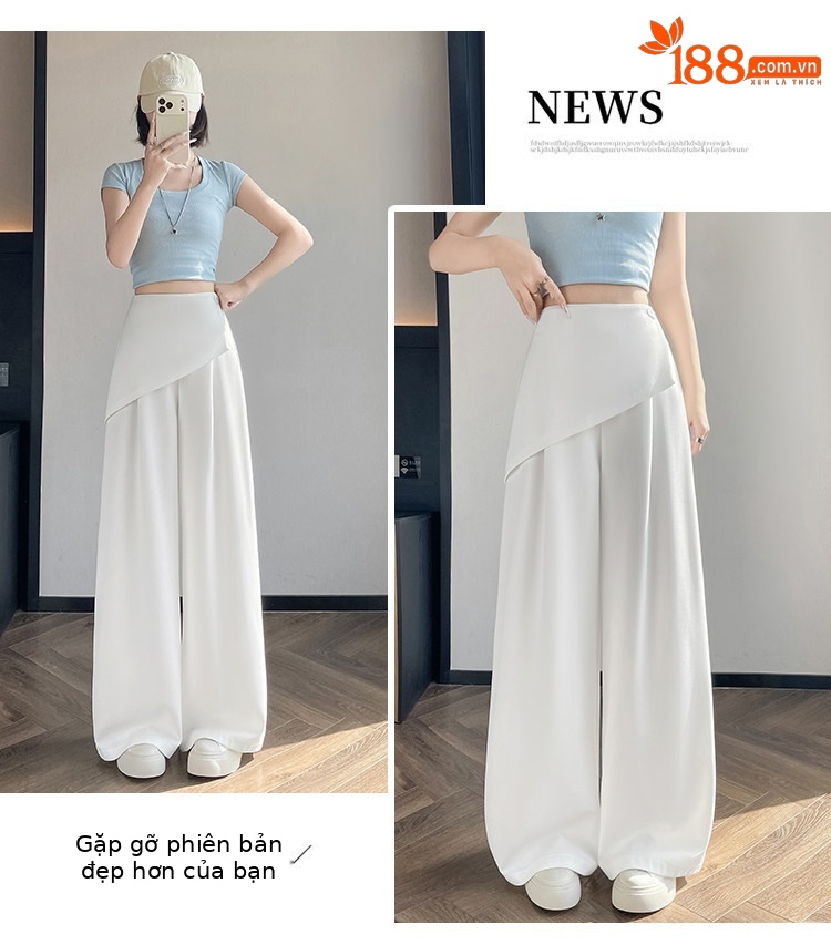 Quần culottes nữ ống rộng phối mảnh giả hai dây, cạp cao tạo dáng thon gọn — Xám kéo dài chi tiết 30