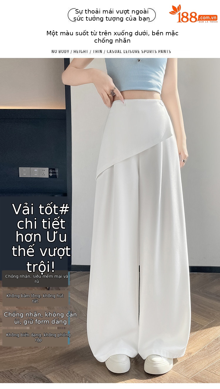 Quần culottes nữ ống rộng phối mảnh giả hai dây, cạp cao tạo dáng thon gọn — Xám kéo dài chi tiết 4