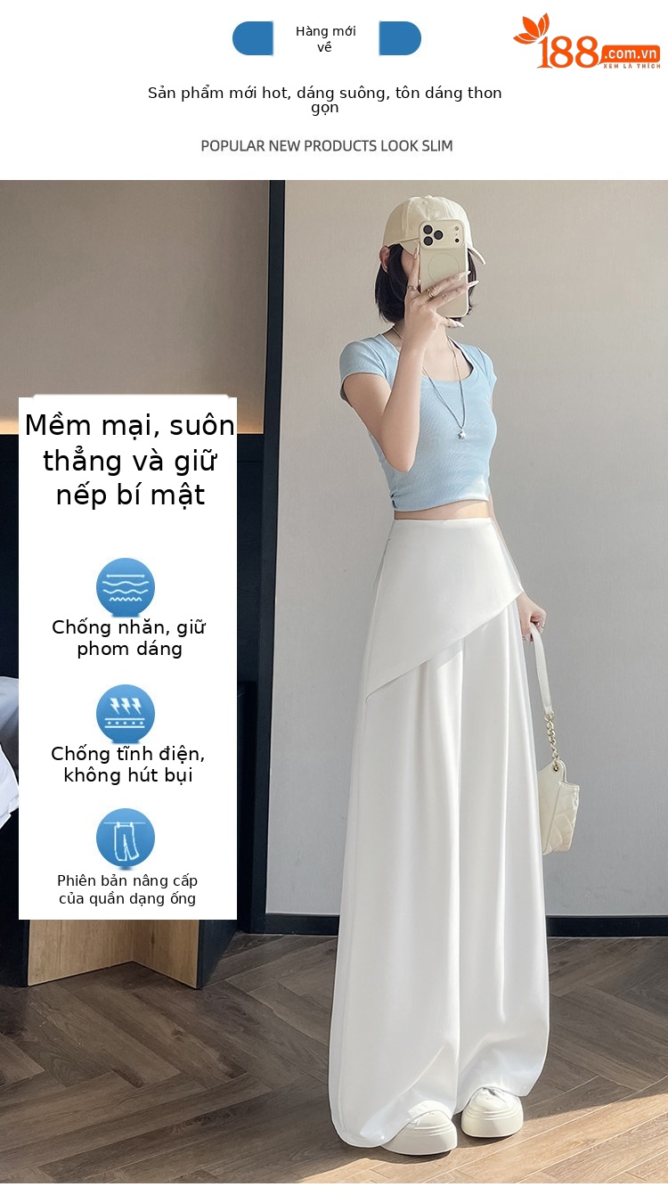 Quần culottes nữ ống rộng phối mảnh giả hai dây, cạp cao tạo dáng thon gọn — Xám kéo dài chi tiết 17