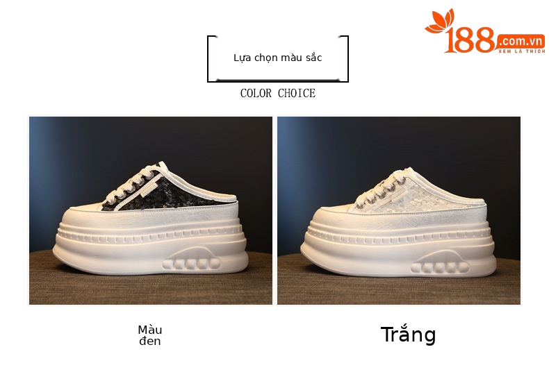 Giày sneaker nữ đế dày tăng chiều cao mũi tròn phong cách bánh mì trắng mùa hè 2026 — màu đen, màu trắng chi tiết 2