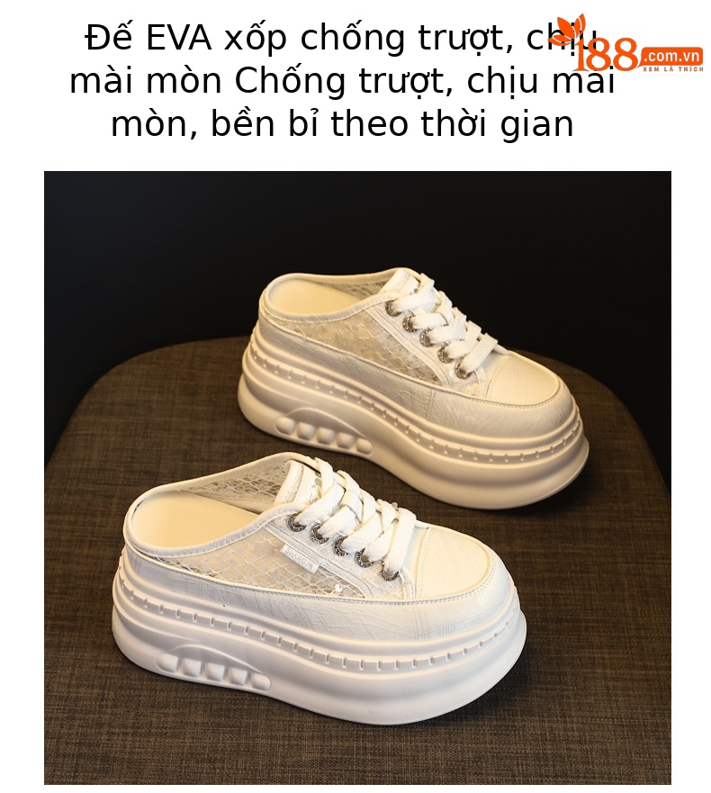 Giày sneaker nữ đế dày tăng chiều cao mũi tròn phong cách bánh mì trắng mùa hè 2026 — màu đen, màu trắng chi tiết 10