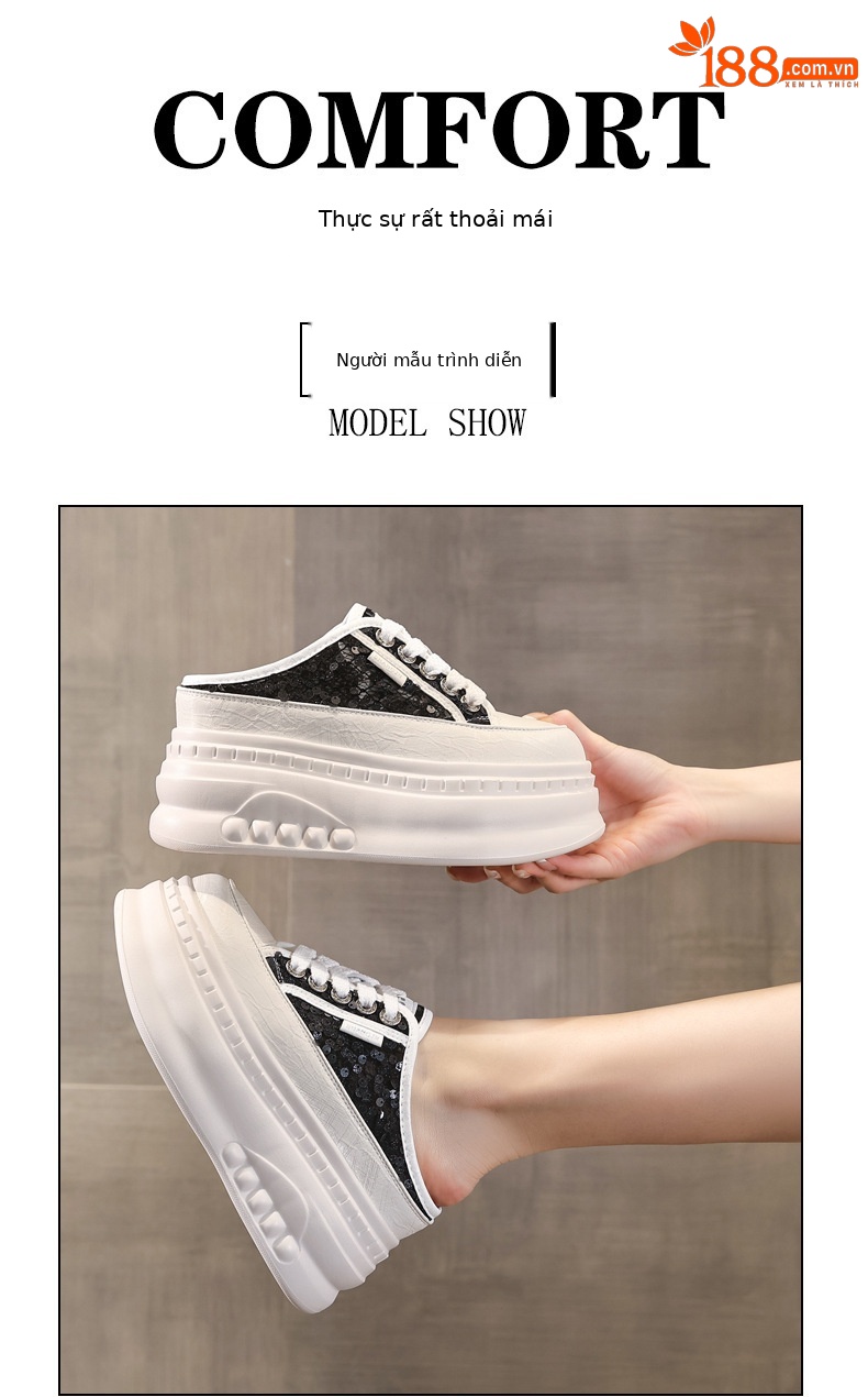 Giày sneaker nữ đế dày tăng chiều cao mũi tròn phong cách bánh mì trắng mùa hè 2026 — màu đen, màu trắng chi tiết 11