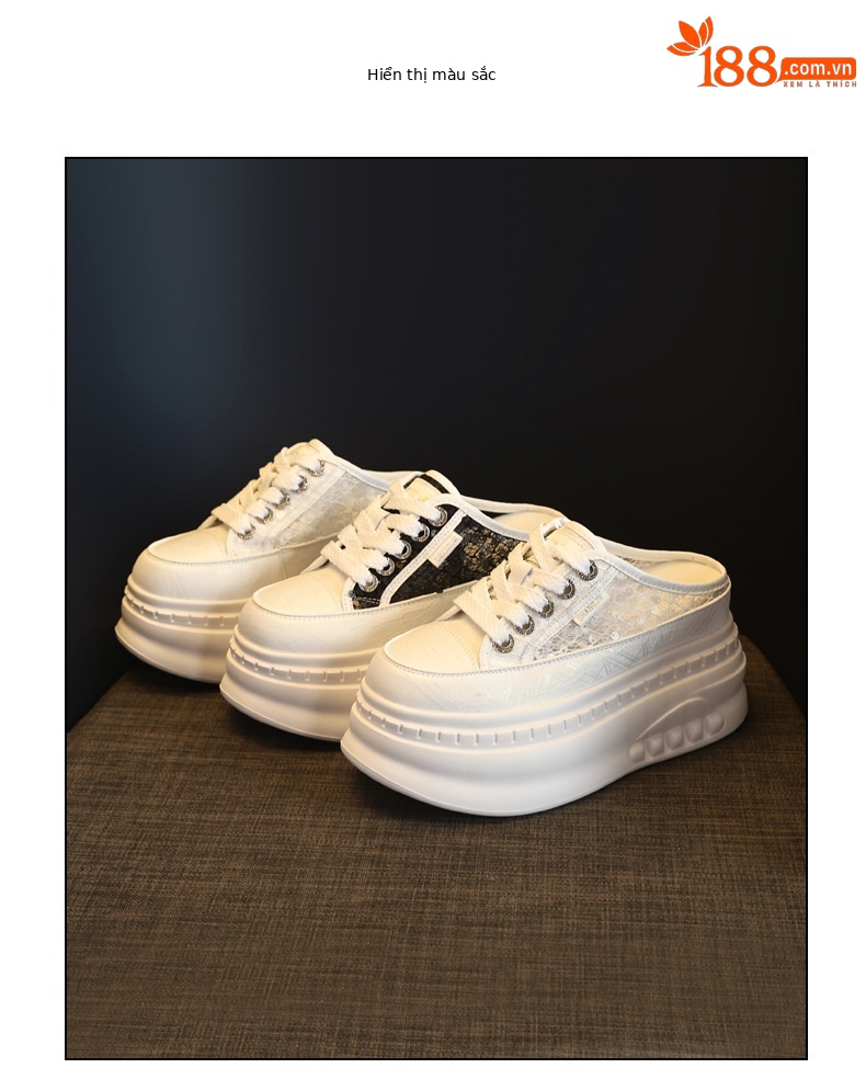 Giày sneaker nữ đế dày tăng chiều cao mũi tròn phong cách bánh mì trắng mùa hè 2026 — màu đen, màu trắng chi tiết 18