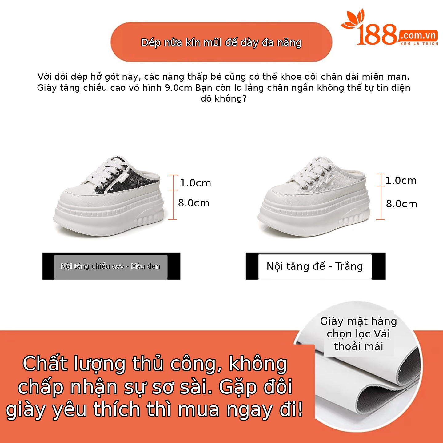 Giày sneaker nữ đế dày tăng chiều cao mũi tròn phong cách bánh mì trắng mùa hè 2026 — màu đen, màu trắng