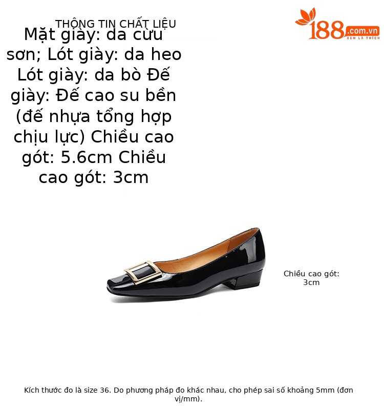 Giày cao gót nữ mũi vuông gót vuông 3 cm, cổ nông, form rộng size lớn 33–41 — đen chi tiết 2