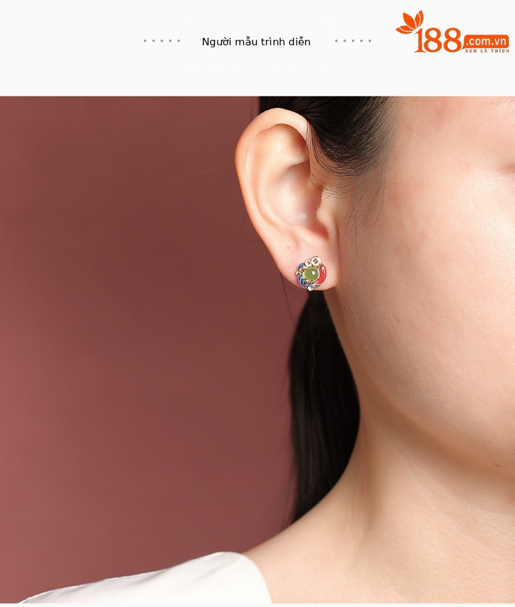 Bông tai bạc S925 mạ vàng hình cá chép Koi đính mã não hồng phong cách quốc phong — Tiền thủy hồng chi tiết 5
