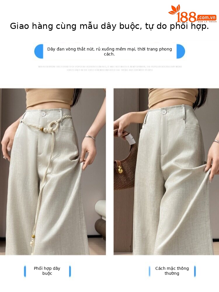 Quần culottes nữ ống rộng cạp cao vải linen phối sợi Tencel mỏng nhẹ mùa hè — Màu đen thông thường