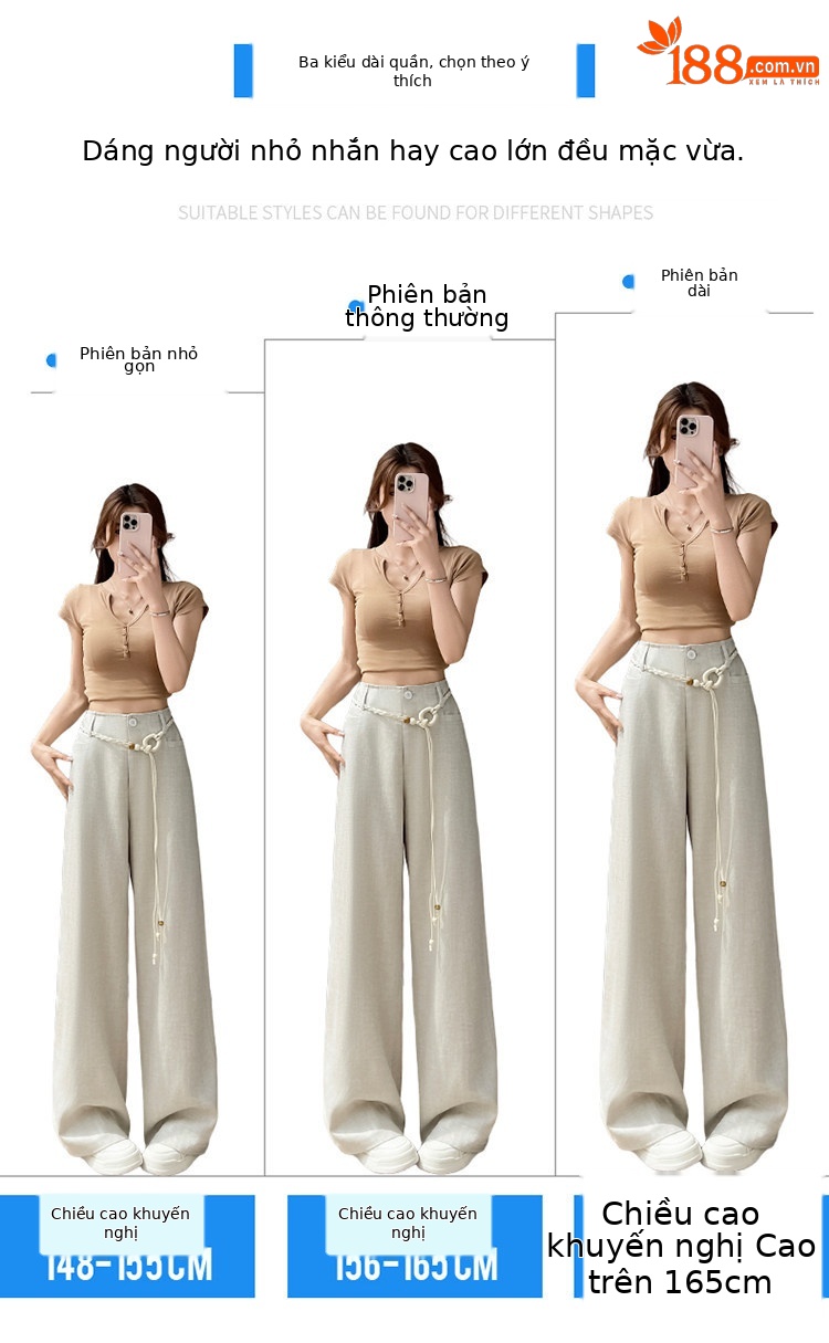 Quần culottes nữ ống rộng cạp cao vải linen phối sợi Tencel mỏng nhẹ mùa hè — Màu đen thông thường chi tiết 3