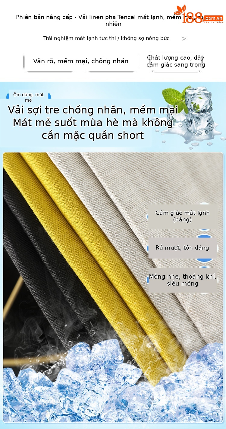 Quần culottes nữ ống rộng cạp cao vải linen phối sợi Tencel mỏng nhẹ mùa hè — Màu đen thông thường chi tiết 4