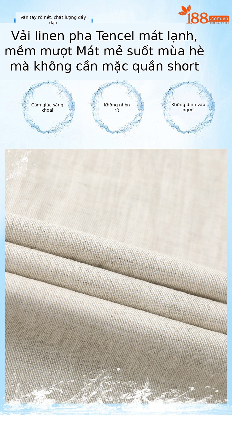 Quần culottes nữ ống rộng cạp cao vải linen phối sợi Tencel mỏng nhẹ mùa hè — Màu đen thông thường chi tiết 13