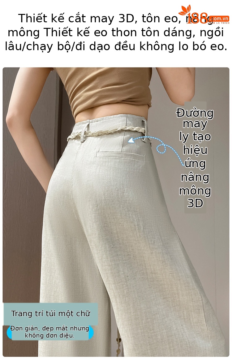 Quần culottes nữ ống rộng cạp cao vải linen phối sợi Tencel mỏng nhẹ mùa hè — Màu đen thông thường chi tiết 18