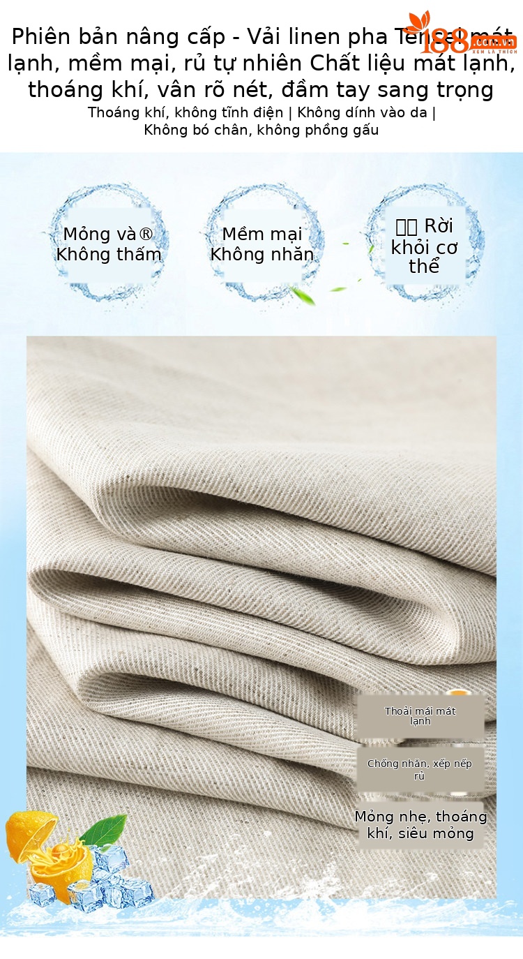 Quần culottes nữ ống rộng cạp cao vải linen phối sợi Tencel mỏng nhẹ mùa hè — Màu đen thông thường chi tiết 20