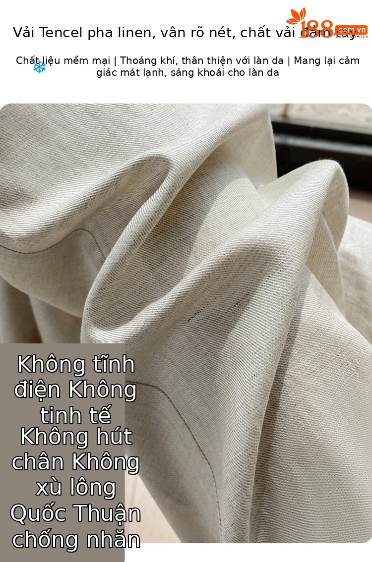 Quần culottes nữ ống rộng cạp cao vải linen phối sợi Tencel mỏng nhẹ mùa hè — Màu đen thông thường chi tiết 23
