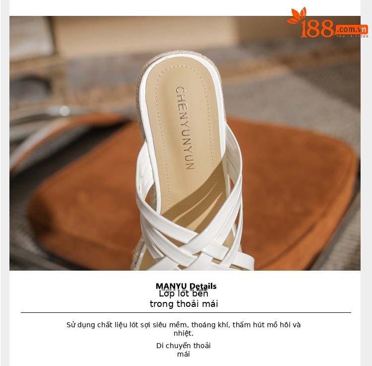Sandal cao gót nữ hở mũi đế xuồng bện thừng gót 9 cm — màu trắng chi tiết 4