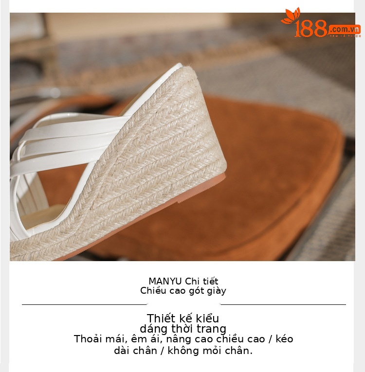 Sandal cao gót nữ hở mũi đế xuồng bện thừng gót 9 cm — màu trắng chi tiết 5