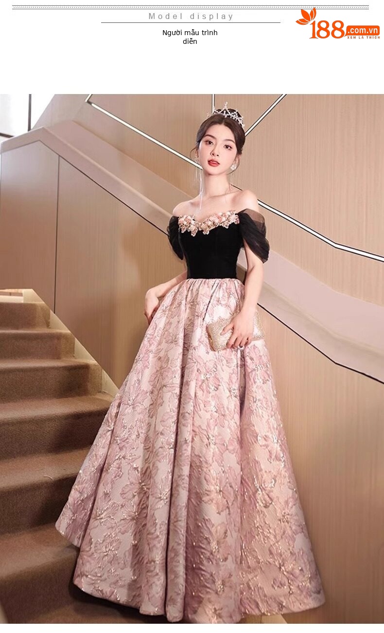 Đầm dạ hội đen cổ yếm dáng ôm đuôi cá kiểu Pháp — Đen, Đỏ rượu chi tiết 4