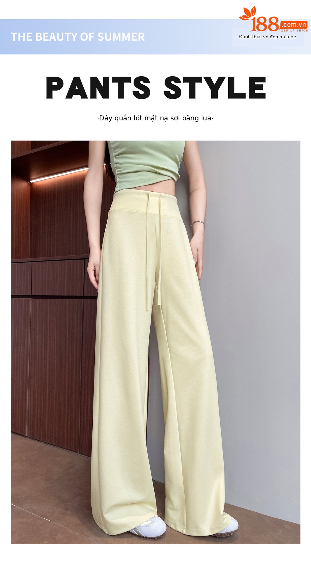 Quần legging yoga nữ cạp cao ống suông chất liệu lụa băng mát mẻ — Màu trắng gạo - Extended chi tiết 2