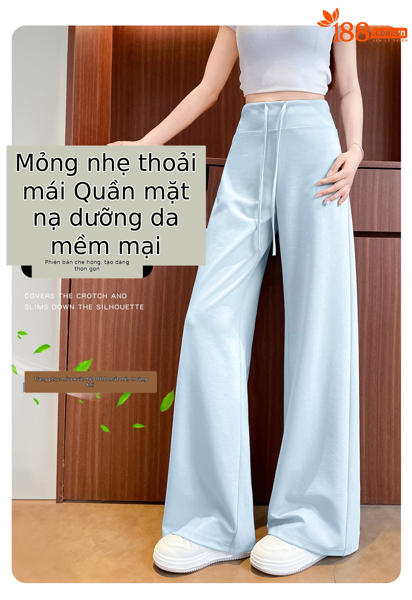 Quần legging yoga nữ cạp cao ống suông chất liệu lụa băng mát mẻ — Màu trắng gạo - Extended chi tiết 4